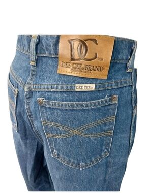 Dee Cee High-Rise Wide-Leg Jeans in Blue Denim. Distressed 1970s-100% Cotton USA